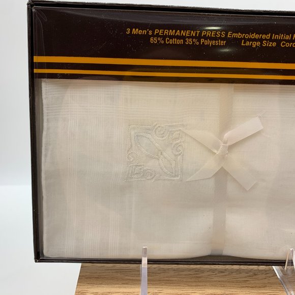 NIB VTG Yves St Laurent box set 3 B-monogrammed handkerchiefs cotton/polyester - Picture 6 of 8